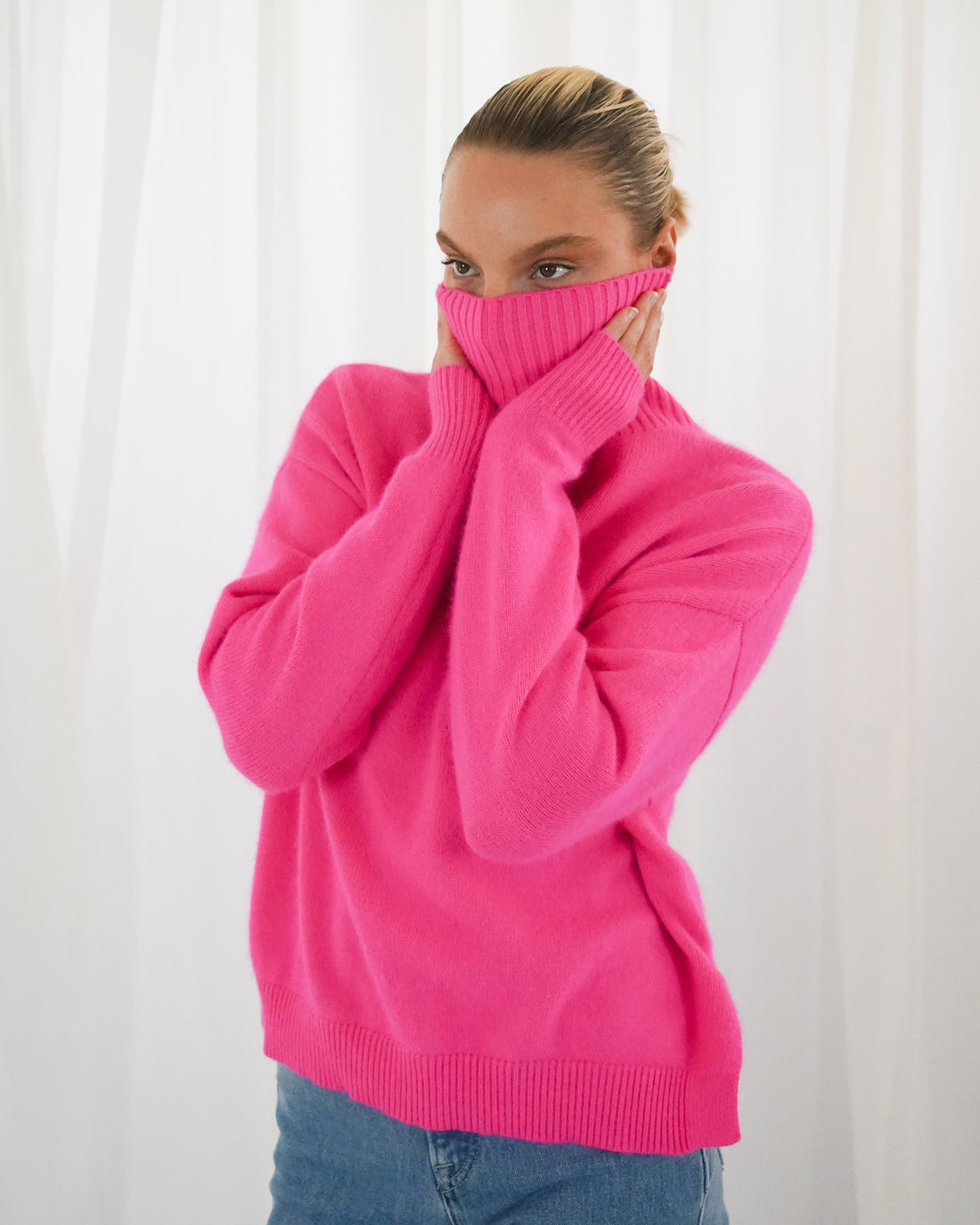Greeley Long Sleeve Turtleneck Jumper - Neon Pink