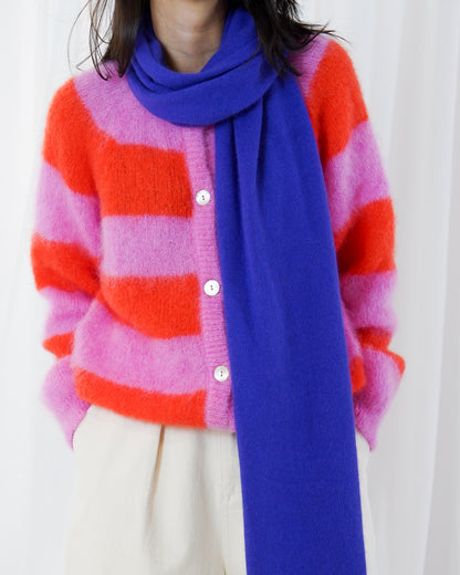Timea Striped Buttoned Round Neck Long Sleeve Cardigan - Bubblegum-Fire