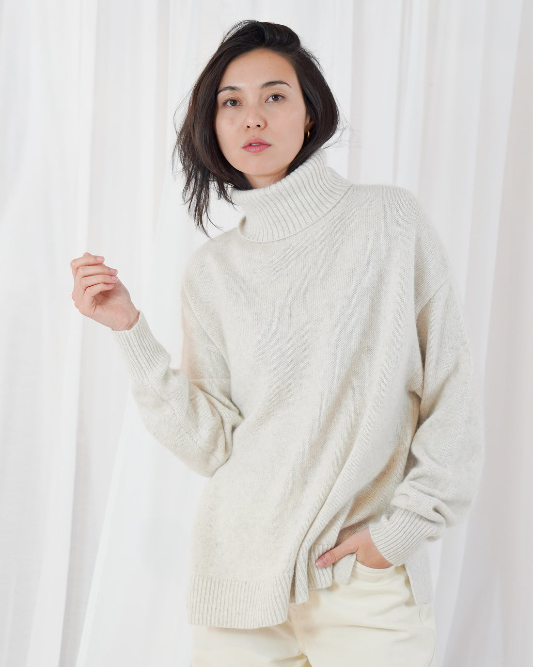 Greeley Long Sleeve Turtleneck Jumper - Mottled Beige