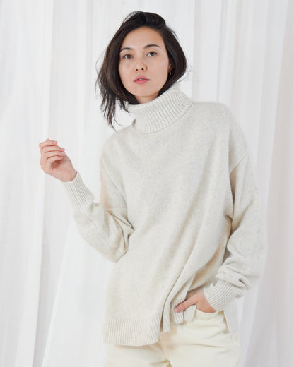 Greeley Long Sleeve Turtleneck Jumper - Mottled Beige