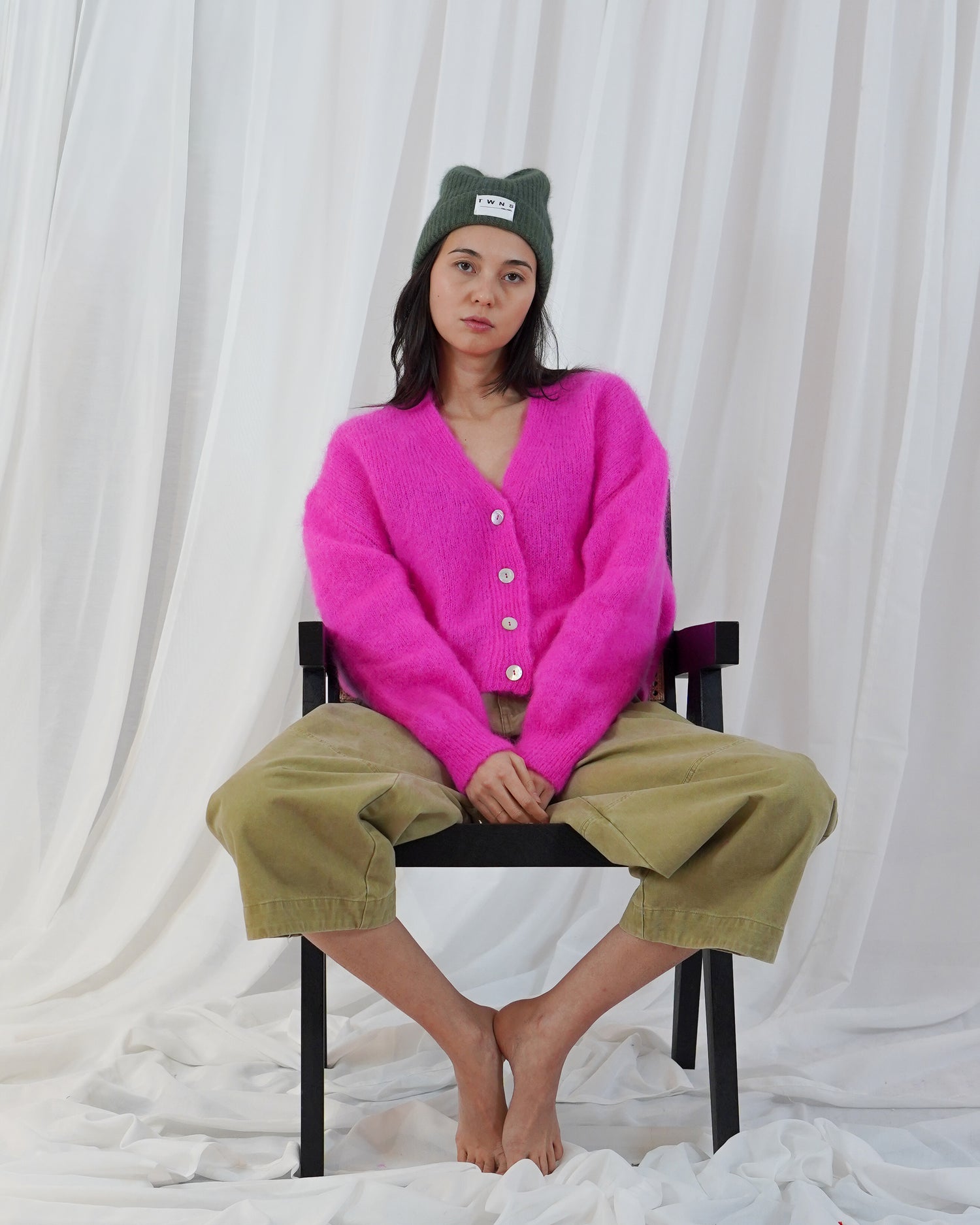 Malia Button V Neck Long Sleeve Cardigan - Neon Pink