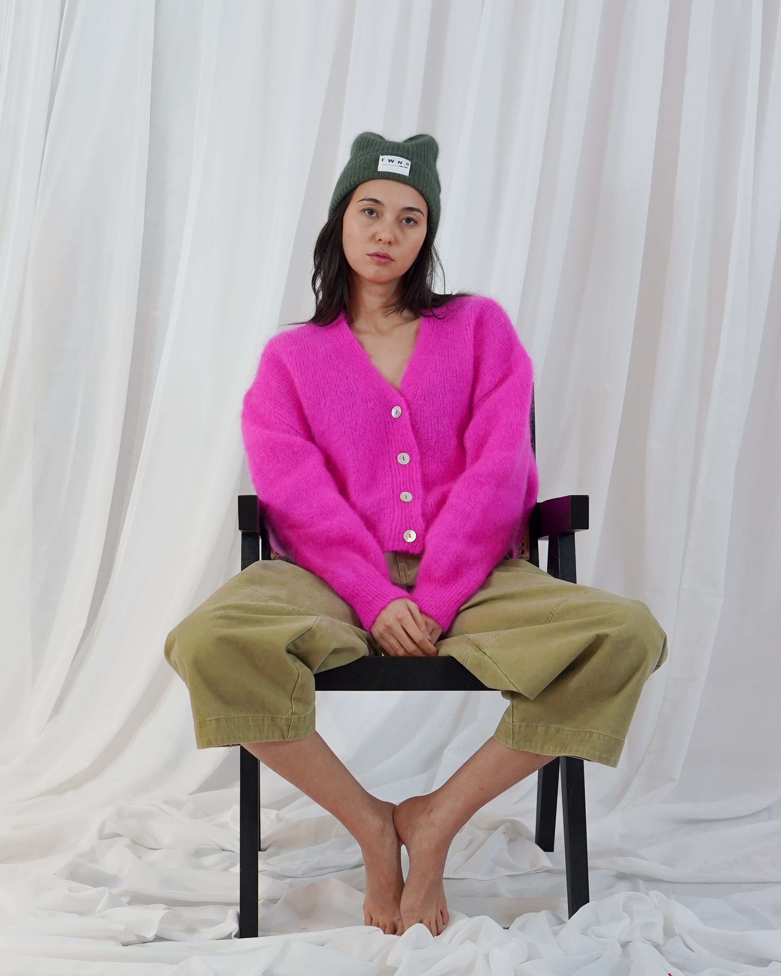 Malia Button V Neck Long Sleeve Cardigan - Neon Pink
