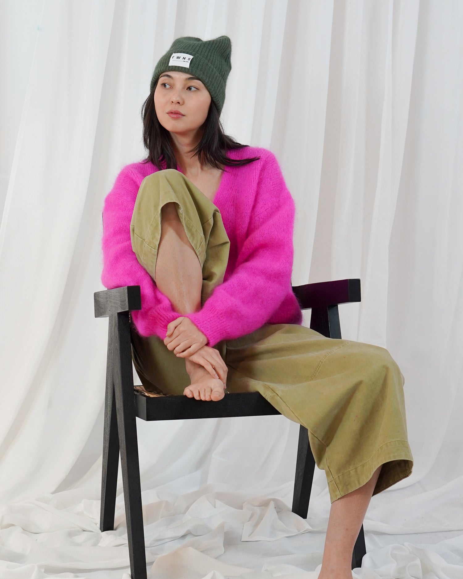 Malia Button V Neck Long Sleeve Cardigan - Neon Pink