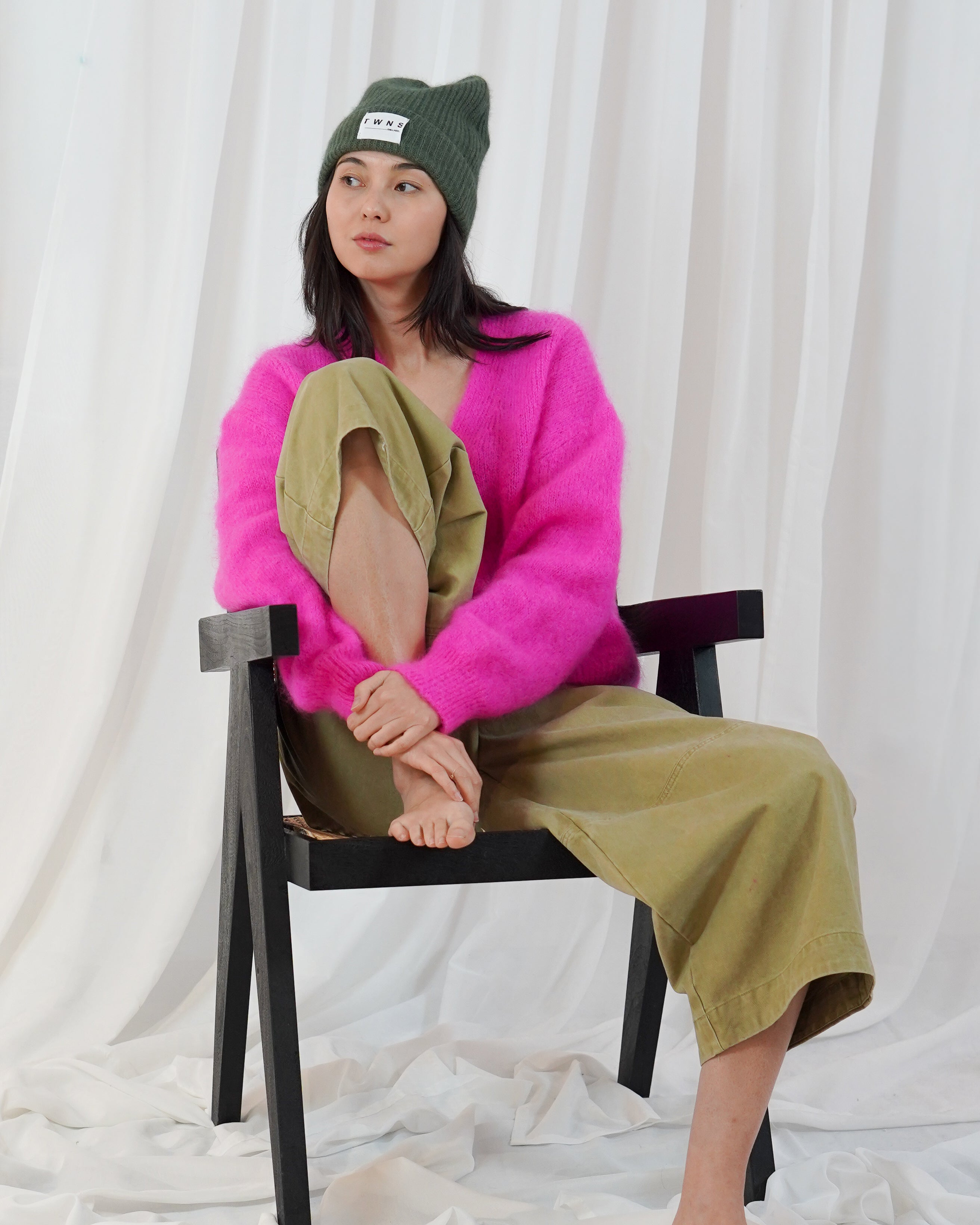 Malia Button V Neck Long Sleeve Cardigan - Neon Pink