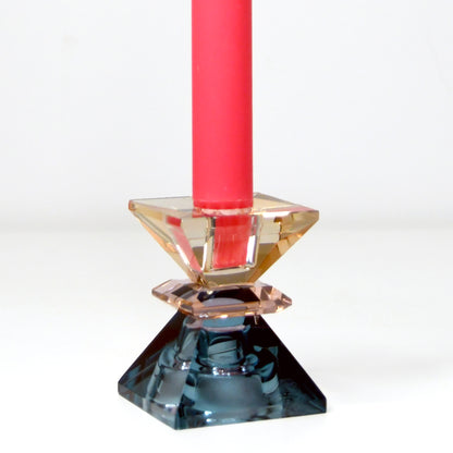 Crystal Glass Tiered Candle Holder - Petrol, Pink, Peach