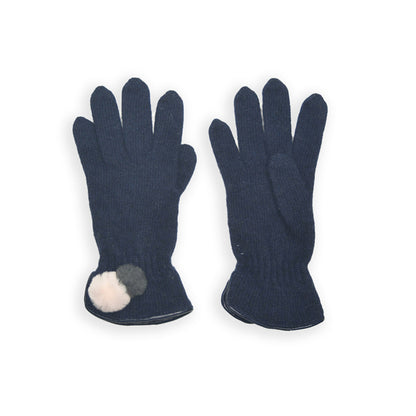 Wool Pom Pom Glove - Navy