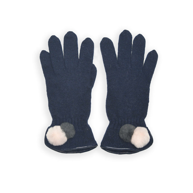 Wool Pom Pom Glove - Navy