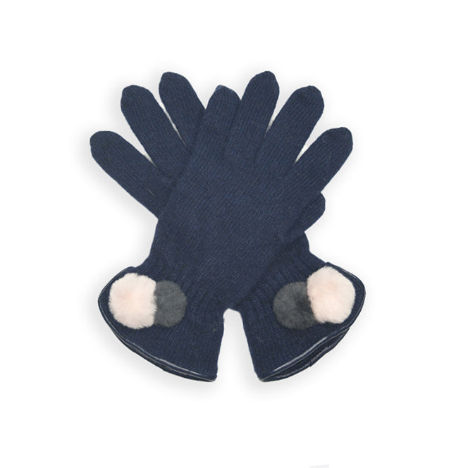 Wool Pom Pom Glove - Navy