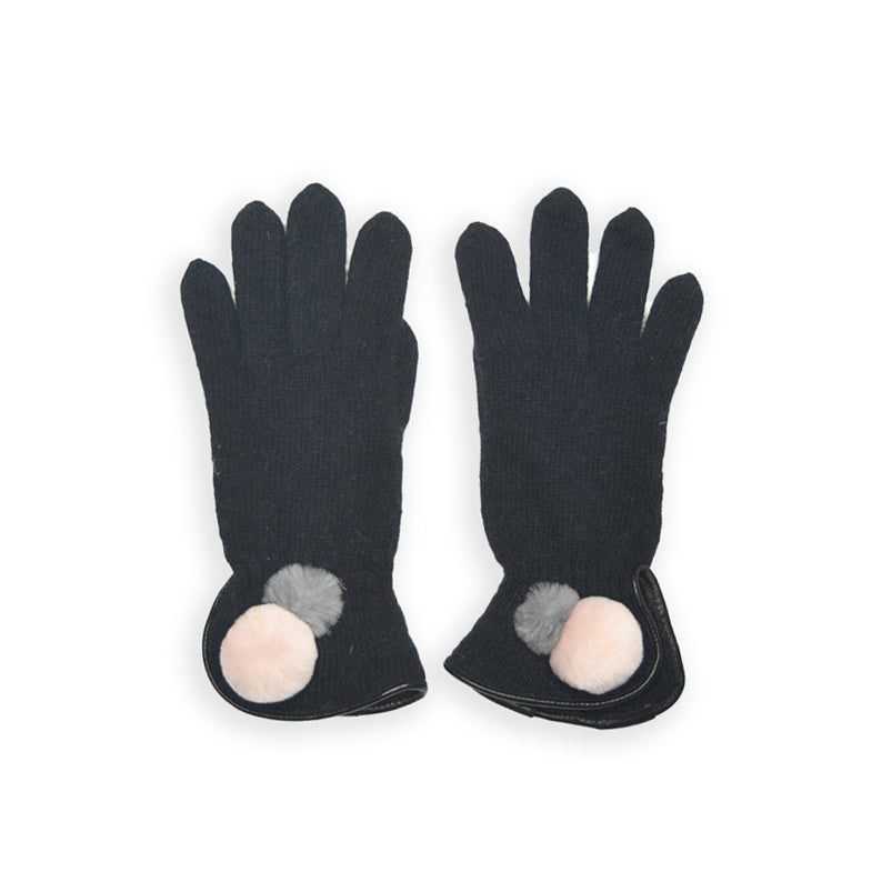 Wool Pom Pom Glove - Black