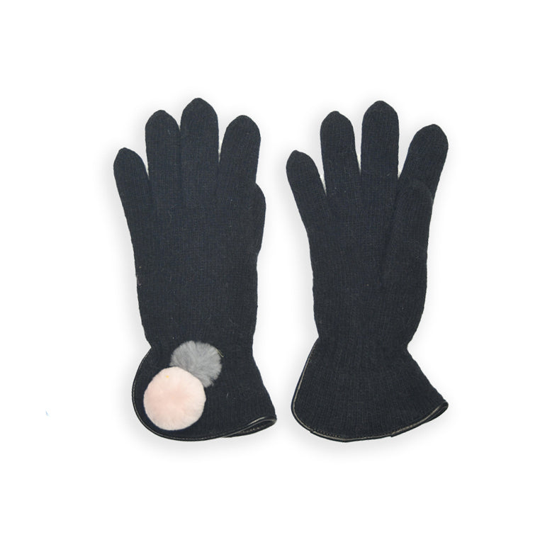 Wool Pom Pom Glove - Black