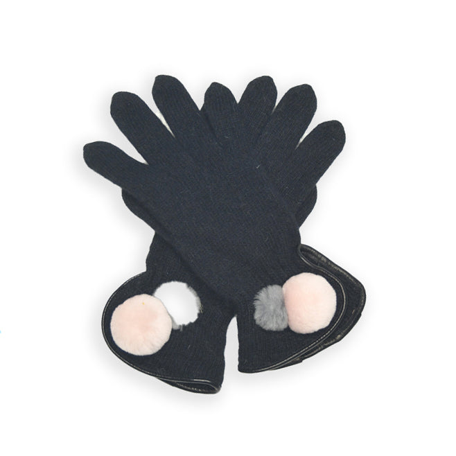 Wool Pom Pom Glove - Black