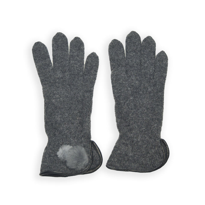 Wool Pom Pom Glove - Grey