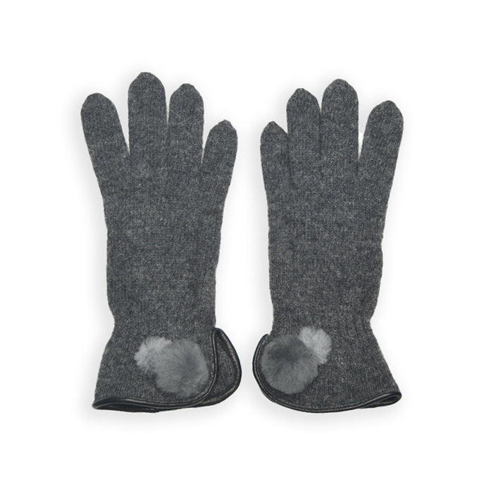 Wool Pom Pom Glove - Grey