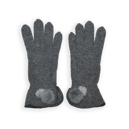 Wool Pom Pom Glove - Grey