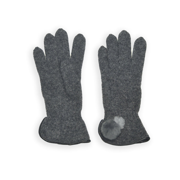 Wool Pom Pom Glove - Grey