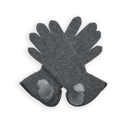 Wool Pom Pom Glove - Grey