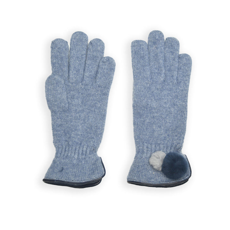 Wool Pom Pom Glove - Denim