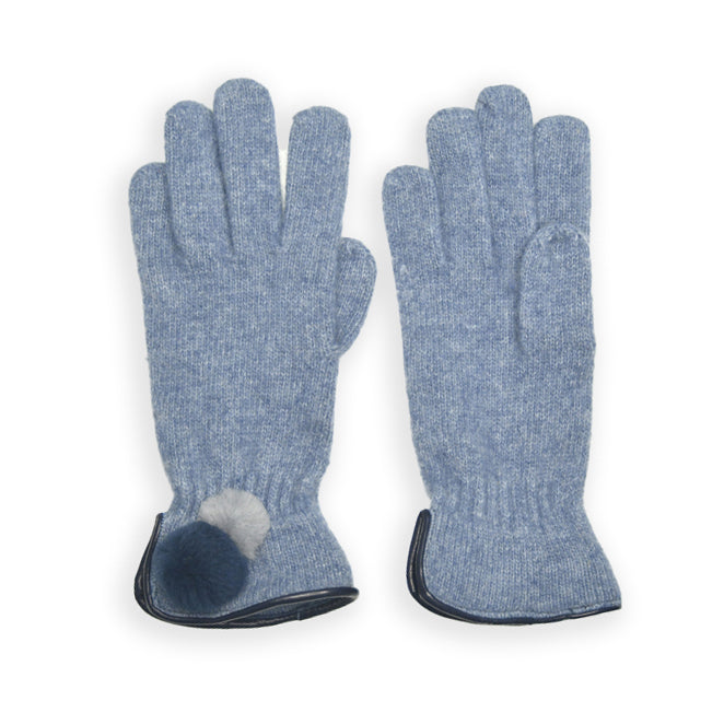 Wool Pom Pom Glove - Denim