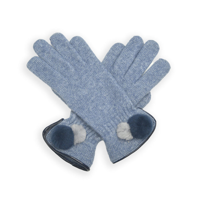 Wool Pom Pom Glove - Denim