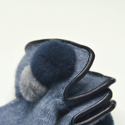 Wool Pom Pom Glove - Denim