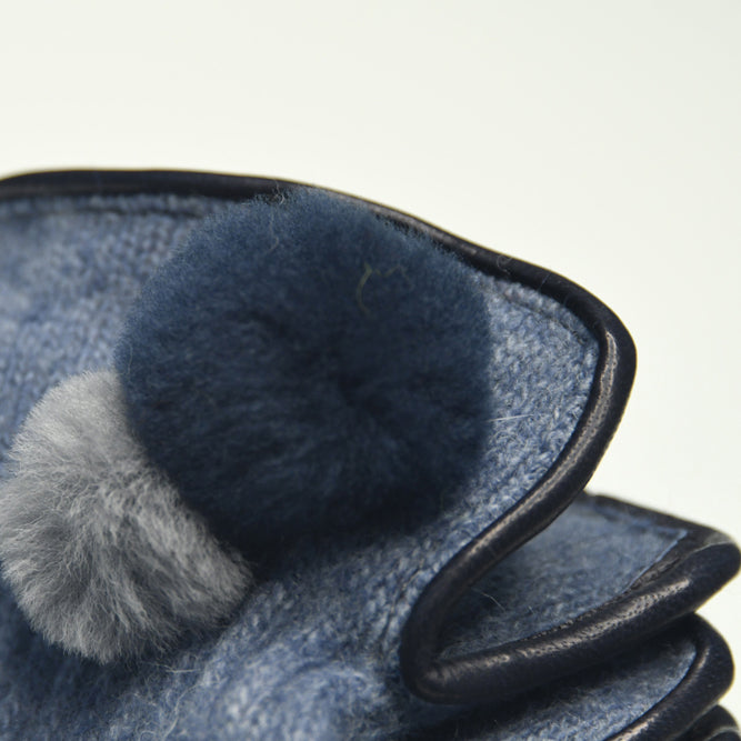 Wool Pom Pom Glove - Denim