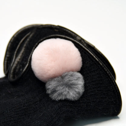 Wool Pom Pom Glove - Black