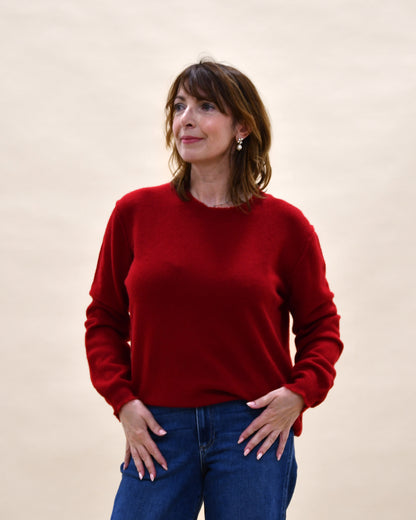 Distressed Cashmere Crew - Dull Red