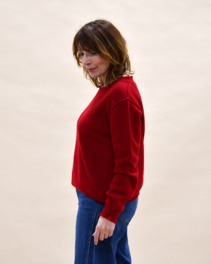 Distressed Cashmere Crew - Dull Red