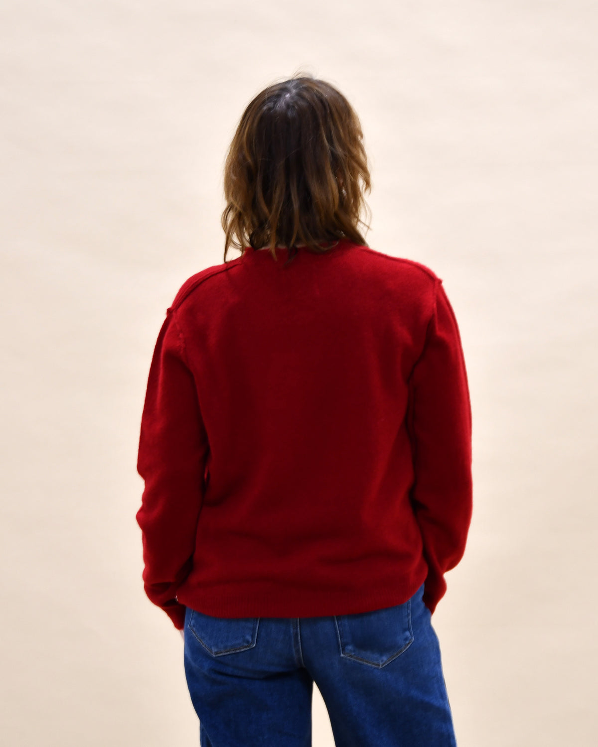 Distressed Cashmere Crew - Dull Red