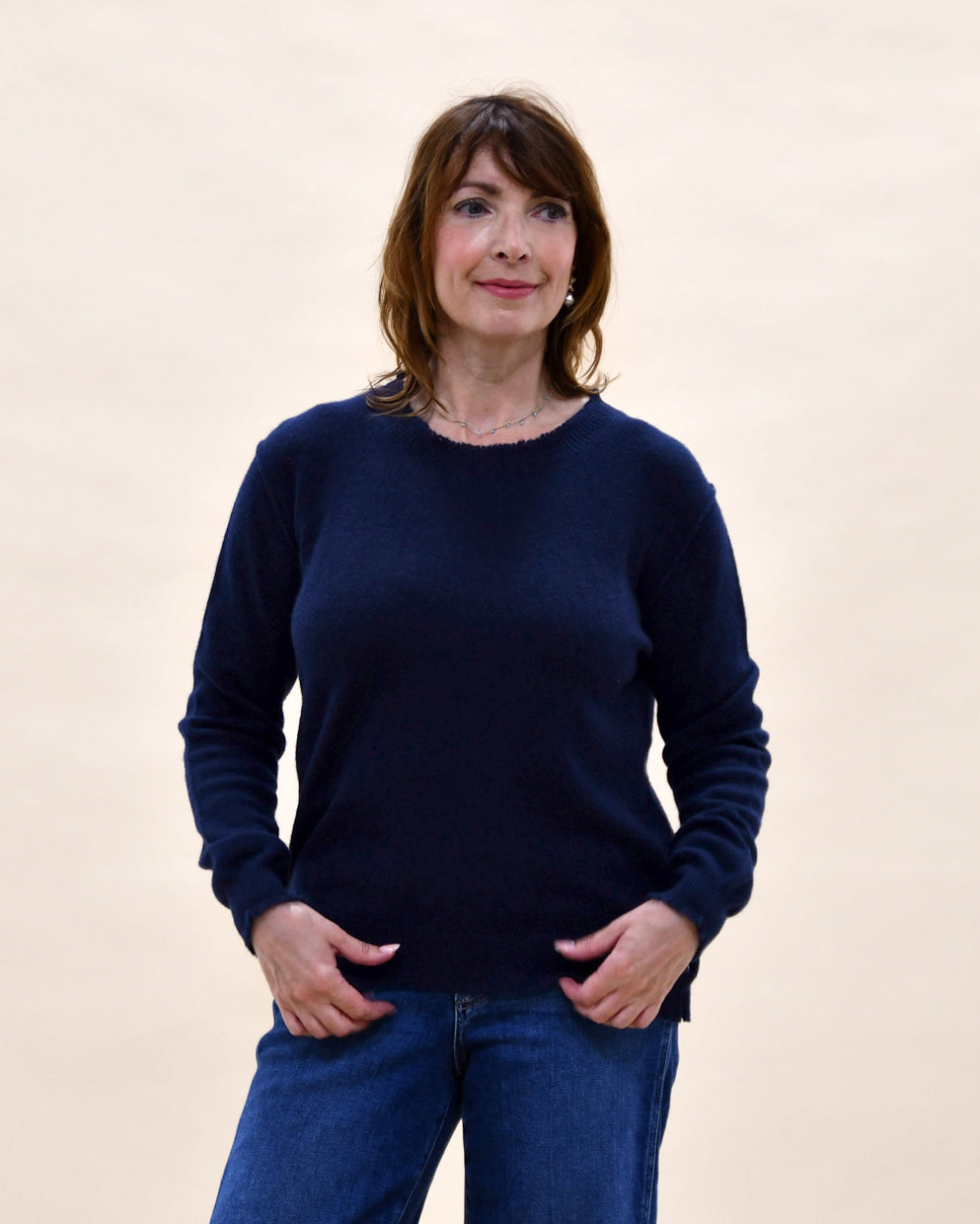 Distressed Cashmere Crew - New Navy