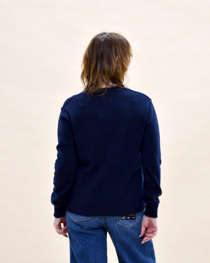 Distressed Cashmere Crew - New Navy