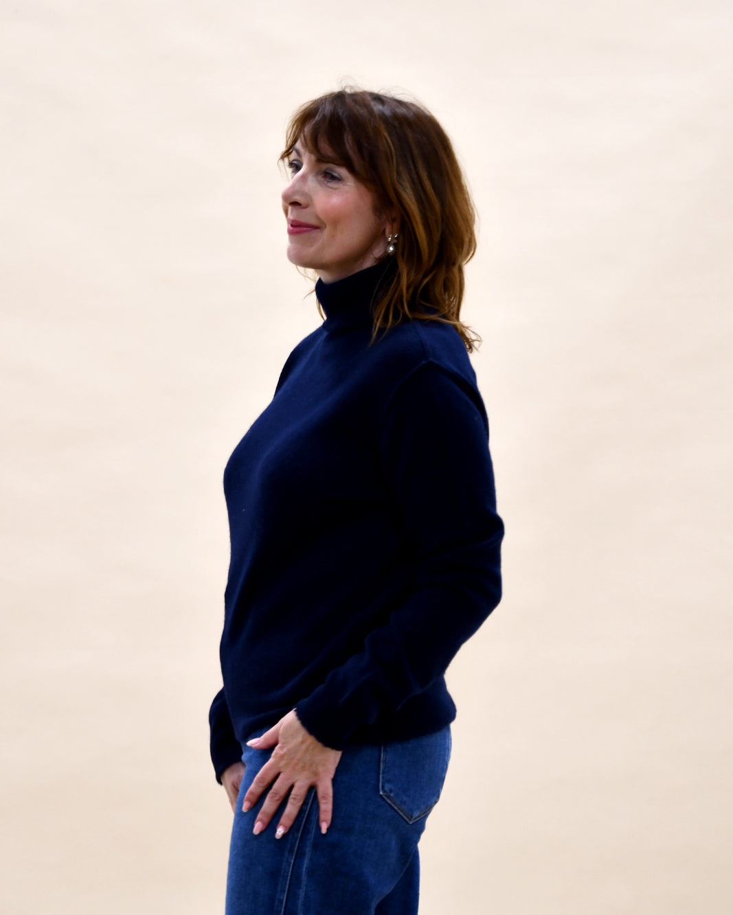 Distressed Cashmere Roll Collar - New Navy