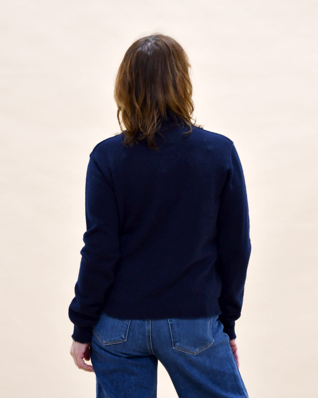 Distressed Cashmere Roll Collar - New Navy