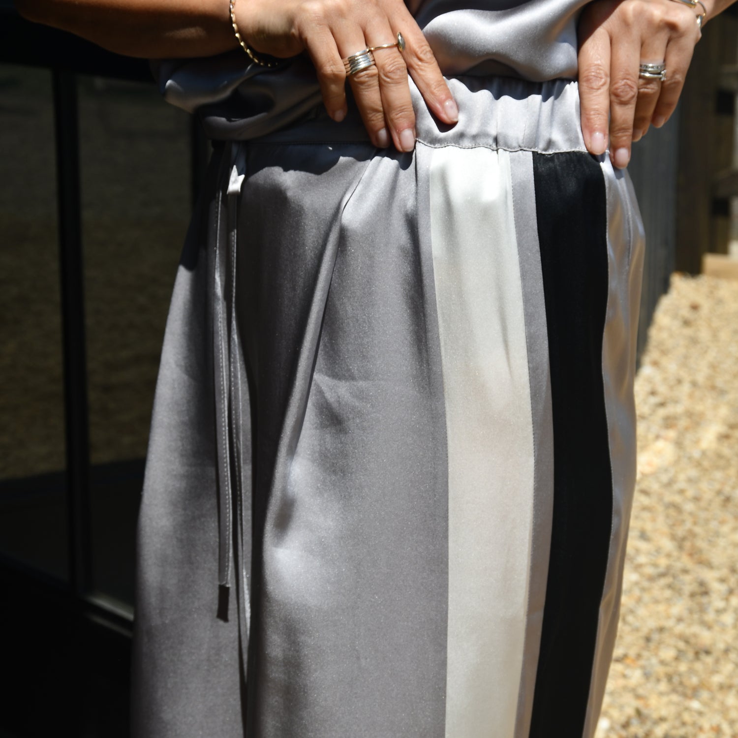 Silk Stripe Trousers | Paris - Grey