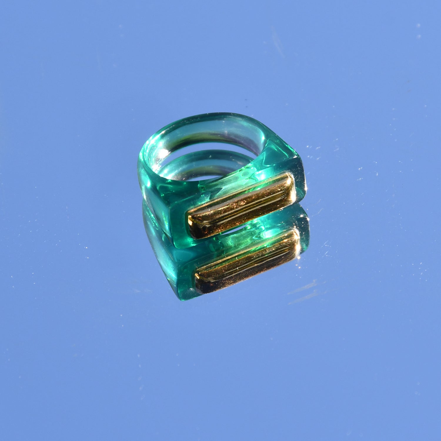 Resin Bar Ring - Oxidised Green