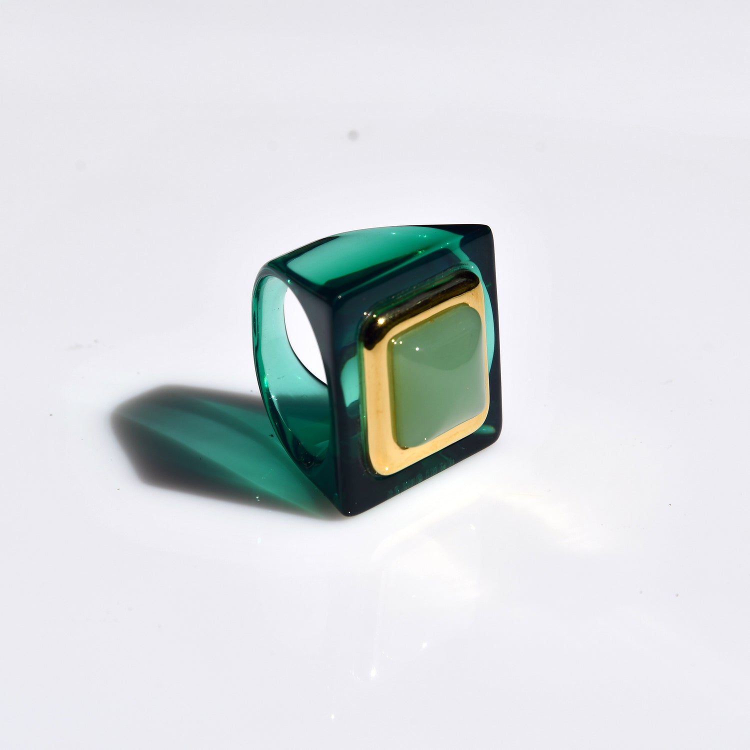 Large Square Ring - Oxidised Green - Jade Semi - Opaque