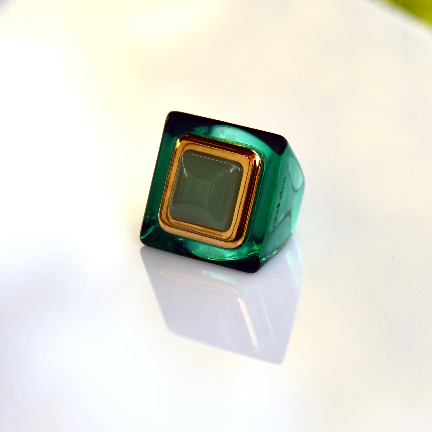 Large Square Ring - Oxidised Green - Jade Semi - Opaque