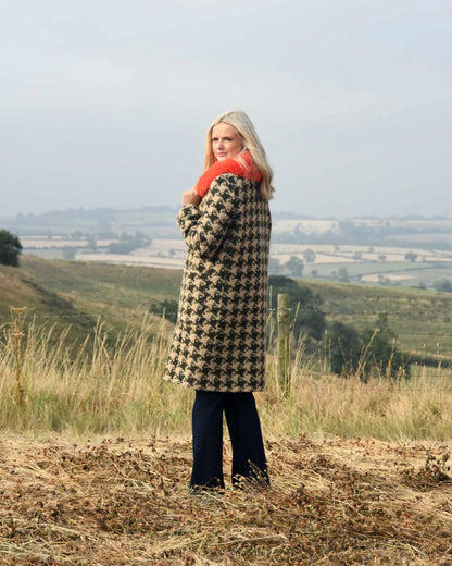 Dogtooth Coat Orange Collar - Green/Beige