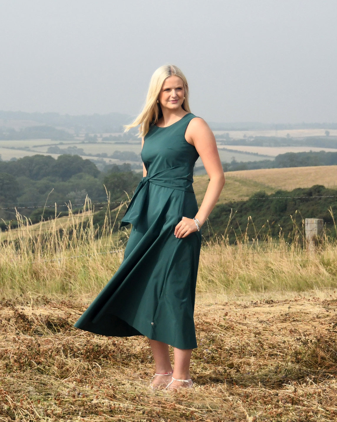 Gentile Tafetta Sleeveless Dress - Green