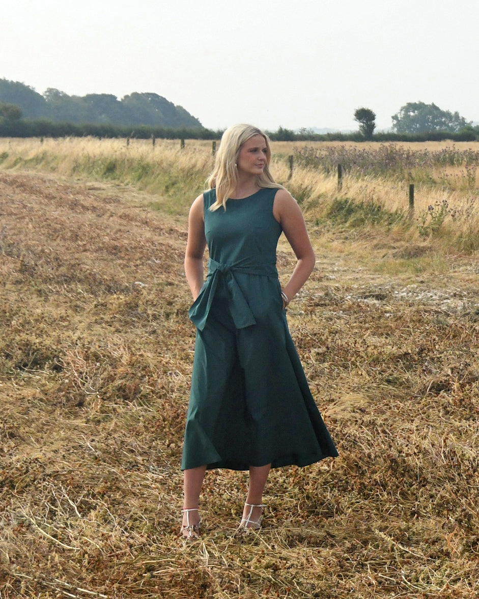 Gentile Tafetta Sleeveless Dress - Green