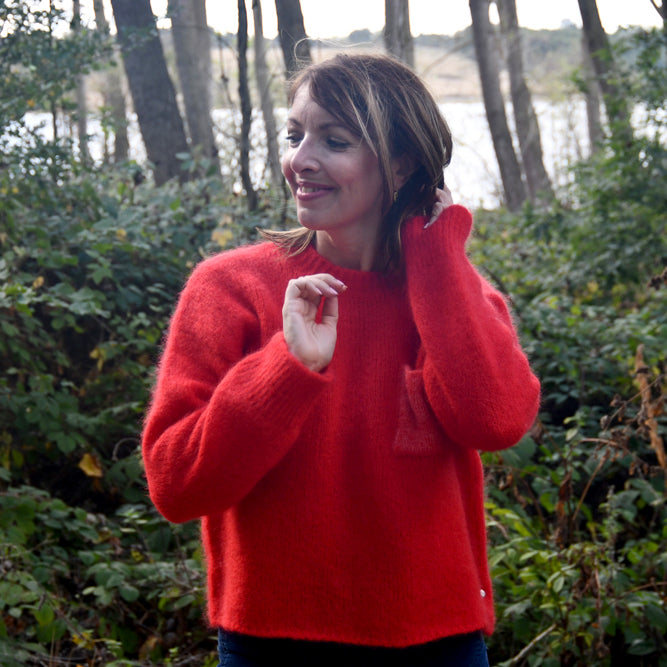 Brinate Contrast Pocket Jumper - Scarlet Chine