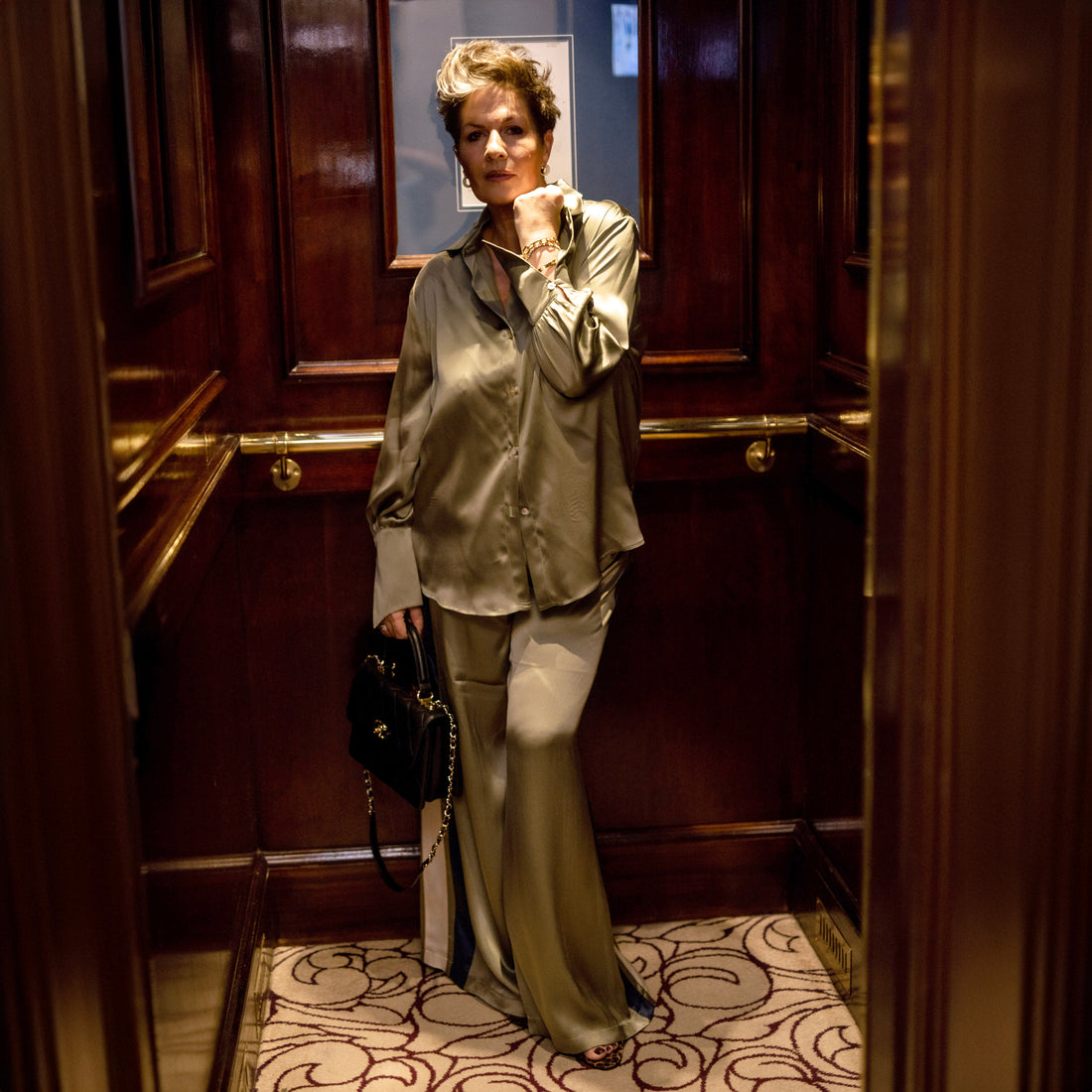 Silk Stripe Trousers | New York - Sage