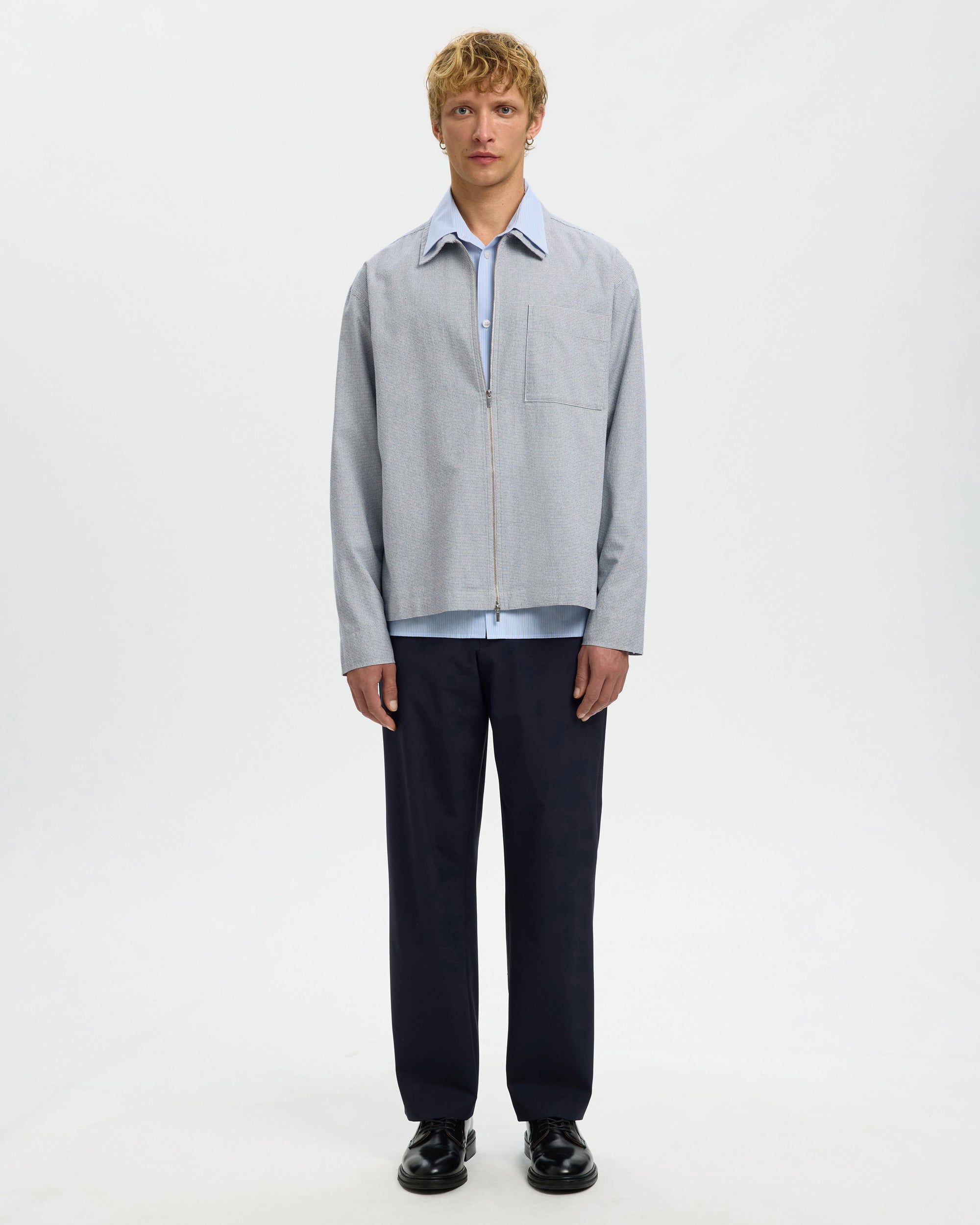 David Mix Zip Overshirt - Blue Mirage