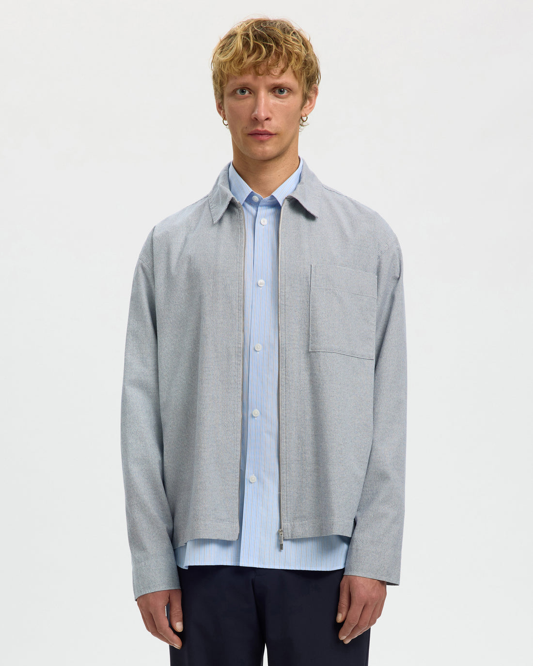 David Mix Zip Overshirt - Blue Mirage