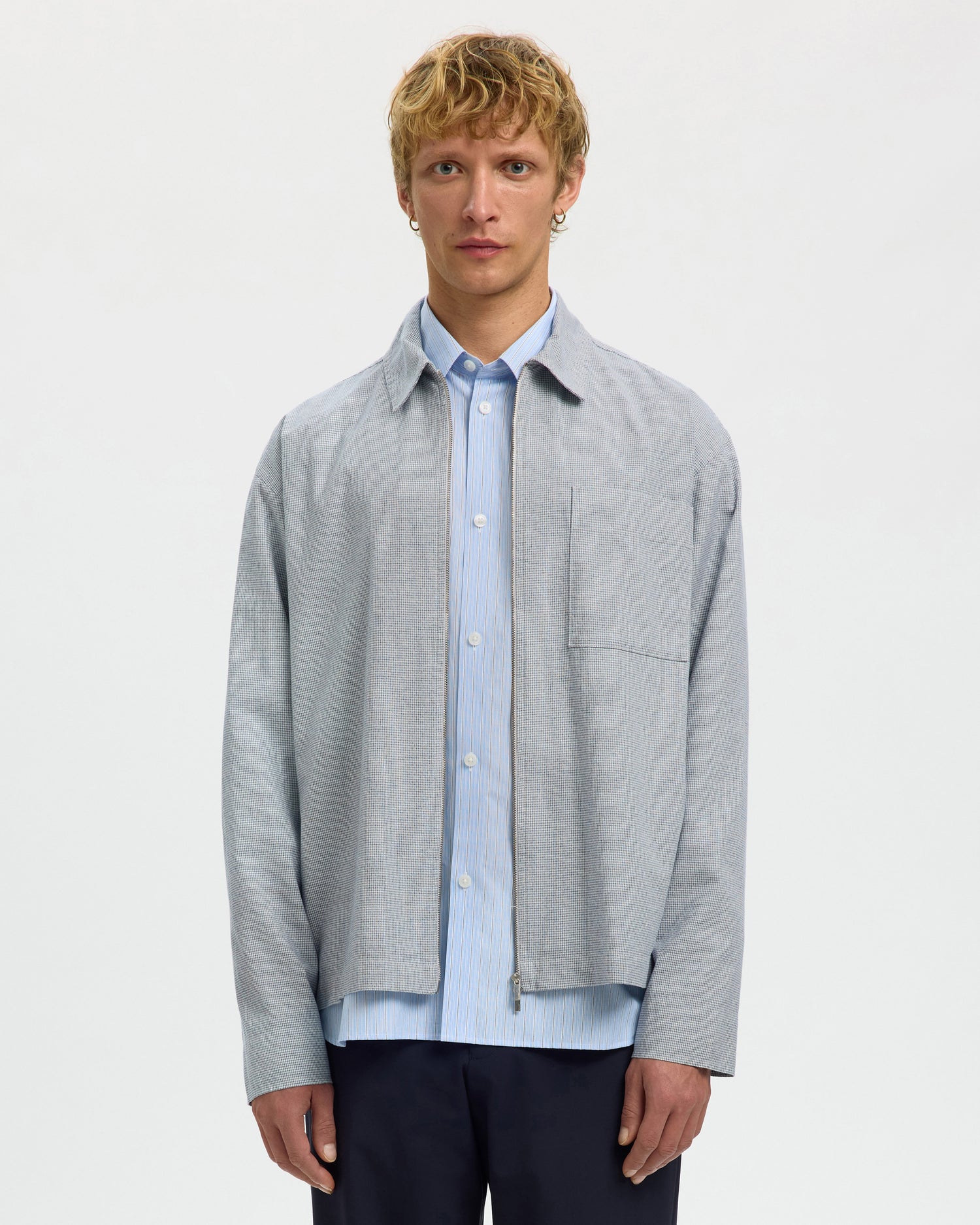 David Mix Zip Overshirt - Blue Mirage