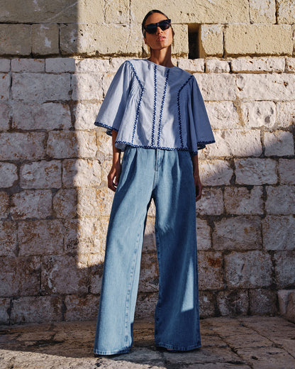 Davin Pinstripe Blouse - Blue