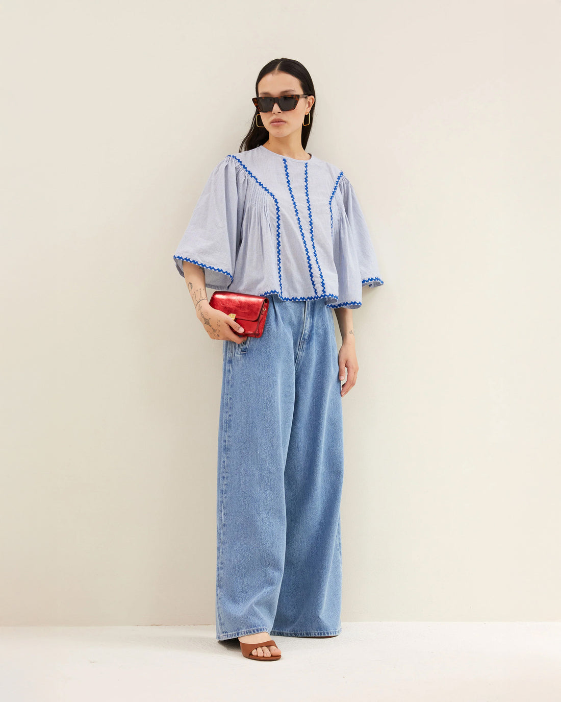Davin Pinstripe Blouse - Blue