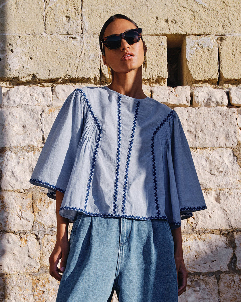 Davin Pinstripe Blouse - Blue