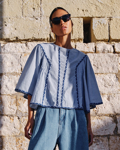 Davin Pinstripe Blouse - Blue