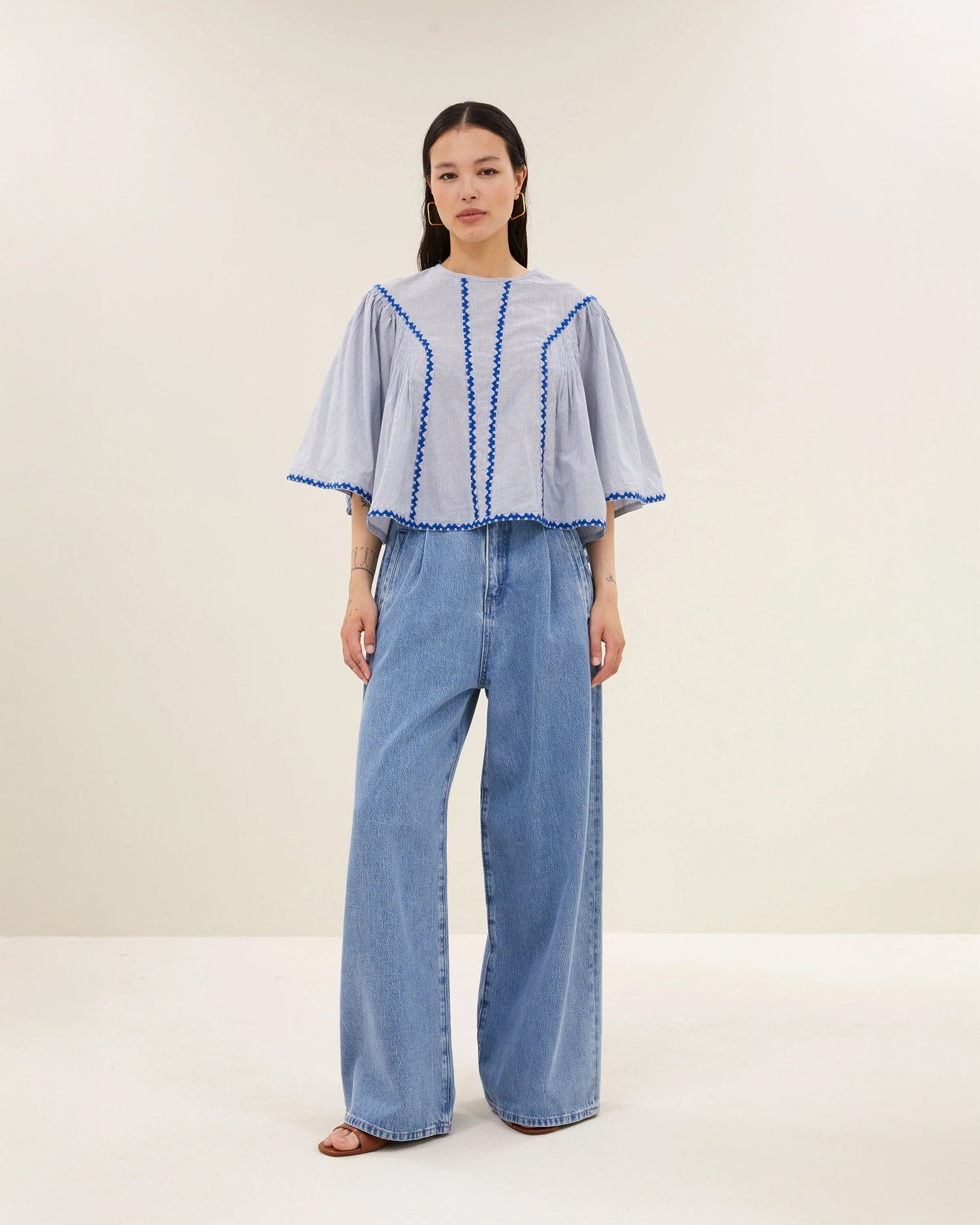 Davin Pinstripe Blouse - Blue